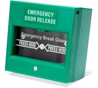 SecureMyDoor Emergency Door Release Break Glass Call Point - Green Plastic Surface Mount - Double-Pole Manual Override For Magnetic Locks