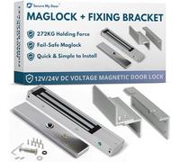 SecureMyDoor - LED Maglock with Z & L Fixing Bracket | Fail Safe Magnetic Door Lock | 272KG Holding Force | for Access Control Systems | 12V - 24V DC | for Indoor Use