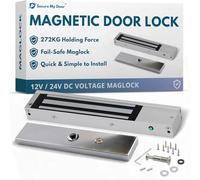 SecureMyDoor - Stainless Steel Magnetic Door Lock + Z L Fixing Bracket | Fail Safe Maglock for Access Control Systems with Strong Holding Force | Mini Magnet with Monitored Status LED (Maglock Only)