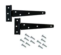 Securit 2 Black Steel Tee Hinges 200mm Garden Gate Shed Door Hinge 8 Inch 1.6mm Leaf