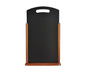 Securit 21 x 45cm Lacquered Finish Elegant Table Top Menu Chalk Board with Handle - Dark Brown