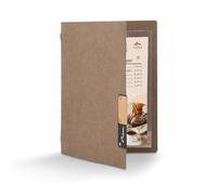 Securit A4 Menu Holder with Water-Resistant Fiber Cover & Easy-Open Handle - Protective Brown Display Folder with Double Transparent Inserts - Ideal for Restaurants, Cafes, Hotels