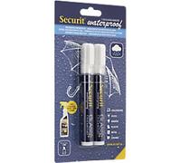 Securit Waterproof Glass & Chalkboard Markers - Pack of 2 Liquid Chalk Pens with 6mm Nib - Use on Blackboards, Glass, Metal, Plastic and More! (White)