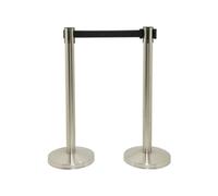 Securit Budget Barrier Pole Set Retractable Belt Chrome/Black (Pack 2)