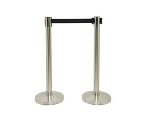 Securit Budget Barrier Pole Set with Retractable Belt Chrome/Black (Pack of 2)