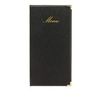 Securit Classic Faux A45 Holder with Page View, Long Leather Cover, Small Menu Folder for Restaurant & Cafe-Black
