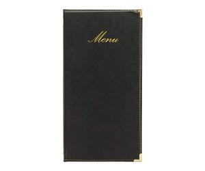 Securit Classic Leather Menu - Faux Leather A45 Menu Holder with Page View, Long Leather Menu Cover, Small Menu Folder for Restaurant & Cafe - Black