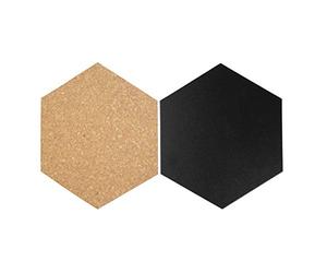 Securit Hexagon Shaped Wall Mounted Cork Board & Chalk Board Set, 3 x Cork Board, 4 x Blackboard with Chalk Marker Pens Set, Great for Home, School or Office