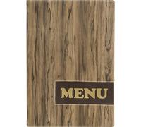 Securit MC-DRA4-WOOD A4 Design Leather Wood Style Menu Holder with One Double Insert