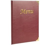 Securit Premium Faux Leather A4 Menu Holder - 8 Page to View Sl isplay Folder for Food and Drinks - Ideal for Restaurants, Cafe or Bar (Red)