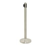 Securit Retractable Barrier Post with Black Nylon Tape - Stainless Steel - Post 100cm (Tape 210cm), Base 31x31cm, Stainless Steel/Black Taupe