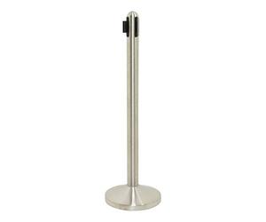Securit Retractable Barrier Post with Grey Nylon Tape - Stainless Steel - Post 100cm (Tape 210cm), Base 31x31cm, Grey/Stainless Steel