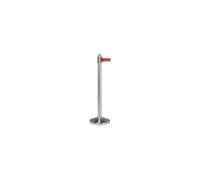 Securit Retractable Barrier Post with Red Nylon Tape - Stainless Steel - Post 100cm (Tape 210cm), Base 31x31cm, Stainless Steel/Red