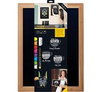 Securit Woody Wood Chalkboard Set with Chalkboard Markers, 30 x 40cm Hanging Blackboard, Memo Board, Wipeable Blackboard with Chalk Pen for Office, Kitchen or Weddings