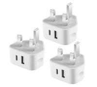 Security-01 3-Pack Dual Port Charger Plug, USB A + USB C, 5V 2.1A 10.5W Wall Power Supply Adapter, Compatible with IP camera, Tablets, MP3 players, E-Readers, Smartphones, Power tools and more, White