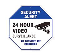 Security Alert - 24 Hour Video Surveillance Sign - 10" x 10" All Activities Are Monitored Sign- Security Warning Metal Signs for Home, Business, CCTV Security Camera, Indoor Outdoor Use (Blue)