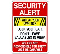 Security Alert Lock Your Car Don't Leave Valuables In View We Are Not Responsible For Theft Loss Or Damages Sign Parking Safety Signs Metal Tin Sign 8x12 Inch