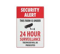 Security Alert This Farm Is Under 24 Hour Surveillance Trespasser Will 12 X 8 Inches Aluminum Sign Reflective - Uv Protected, Waterproof, Weatherproof And Fade Resistant - 4Pre-Drilled Holes