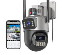 Security Camera Outdoor, 6MP Dual Lens CCTV Camera,IP66 Waterproof Outside IP Cameras, 2.4G WiFi Wired Camera Auto Tracking, Motion Detection, Color Night Vision, 2 Ways Talk, SD/Cloud Storgae