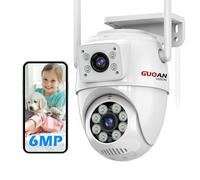 Security Camera Outdoor, 6MP Dual Lens CCTV Camera,IP66 Waterproof PTZ Home Security Outdoor Camera, 2.4G WiFi Wired,Auto Tracking,Motion Detection,Color Night Vision, 2 Ways Talk, SD/Cloud
