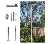 Security Camera Pole, Stainless Steel CCTV Pole with Ground Base Cage & Screws, Detachable Surveillance Stand, 6.6 to 19.7ft Height