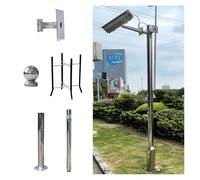Security Camera Pole, Stainless Steel CCTV Pole with Ground Base Cage & Screws, Detachable Surveillance Stand, 6.6 to 19.7ft Height