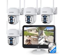 Security Camera System Outdoor Wireless for Home, ZHXINSD Dual Lens 6MP 10X Hybrid Zoom 360° Auto-Track 4 Cameras Set with 12.5" Monitor, 2.4/5G 10CH 4K NVR 24/7 Record Two-Way Audio Indoor 1TB HDD