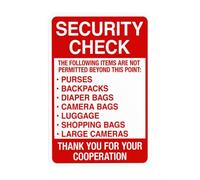 Security Check The Following Items Are Not Permitted Beyond This Point Warning,Security Entrance Metal Signs for Busines Home Street Wall Caution Decor 12x8 Inch