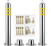 Security Driveway Posts - Stainless Steel 2 Pack Parking Bollards with Reflective Strips for Easy Installation and Rust Prevention