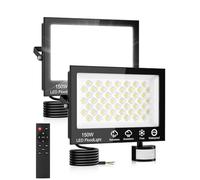 Security Lights Outdoor Motion Sensor 150W 2 Pack,6500K Daylight White PIR Security Light with Remote Control,15000LM Floodlight with Sensor,IP66 Waterproof Flood Light for Gardern Yard Porch Garage