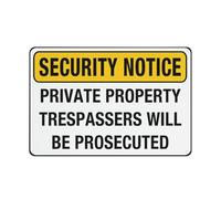 Security Notice Private Property Trespassers Will Be Prosecuted Sign, 8 X 12 Grade Sheeting Rust Free Aluminum, Weather Resistant, Waterproof, Easy To Mount
