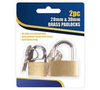 Security Padlock Set - 20mm & 30mm Brass Padlocks with Hardened Steel Shackle - Weatherproof Indoor Outdoor Lock for Shed Gate Locker Toolbox Fence - 4 Keys Included