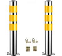 Security Parking Bollard Post 2pcs Security Posts For Driveways Concrete In Construction, Stainless Steel Road Safety Cone By With Reflective Strips,Parking Assistant For Garage)