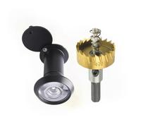 Security Peephole Door Viewer with with 16mm (5/8") Drill Bit, Solid Brass 220 Degree Wide-Angle Spy Hole Viewer with Privacy Cover for 35-60mm Thick Doors Peep Hole, Black