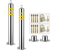 Security Pole, Stainless Steel Security Posts for Driveways, Pack of 2 Barrier Reflective Tape Parking Post Bollards for Industrial, Commercial, Private Use, Easy Installation
