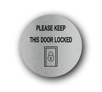 Security reminder sign to keep the door locked Sign - 9.5x9.5cm Brushed Aluminium
