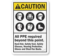 Security Safety Caution - All PPE Required Beyond This Point Metal Tin Sign Yard Workplace Outdoor & Indoor Signs 8"x12"