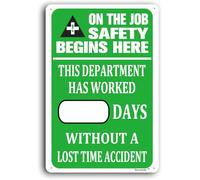 Security Sign, Write-A-Day Safety Scoreboard, on the Job Safety Begins Here Sign, 8x12 Inches Aluminum Safety Sign for Indoor/Outdoor Use