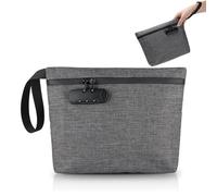 Security Smell Proof Bag with Combination Lock, 13 x 8 Inches Odor Proof Container, Waterproof Lockable Cash Bag with Zipper & Handle,Travel Safe Smell Proof Pouch for Passports Herbs Cards, Grey