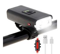 SecurityIng USB Rechargeable Bike Front Light Set, Super Bright 2 LED 1200LM Waterproof 6 Modes Bicycle Headlight and Safety Tail Rear Light Taillight, Built-in 4000mAh Battery and Power Indicators