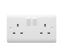 Securlec double wall socket in white - switched double plug socket - 13A 250V electrical wall socket -2 gang curved edge socket.