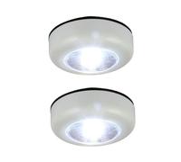 Securlec White LED Push Lights Battery Powered - Twin Pack Stick on Light for cabinets, counters, Wardrobe, Cupboard, basements, attic, Garage, shed - 1W LED cob Light - Wireless Push Lights.