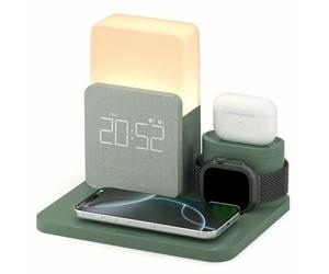 SECWL Digital Alarm Clock with Wireless Charging, 4 in 1 multi-function alarm clocks bedside，Alarm Clock Clock for Bedroom, Home, Office