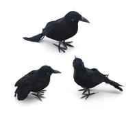 SEDEX Halloween Crows Artificial 3 Pack Feathered Crows Realistic Raven Birds Decorations Animal Ornament Spooky Black Feather Crow for Halloween Party Prop Indoor Outdoor Home Garden Decoration Model