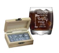 Sedol Personalised 'Best by Par' Whisky Glass with 9 Reusable Stones - Custom Golf-Themed Whiskey Gift Set for Dad - Ideal Father’s Day Gift for Golfer, Him, Husband, Grandpa, Birthday Present