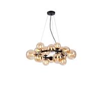 Sedona 16 Light Ceiling Pendant - Satin Black with Amber Glass