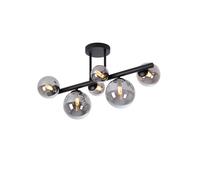 Sedona 6 Light Semi Flush Ceiling Light - Satin Black with Smoked Glass