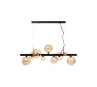 Sedona 9 Light Bar Ceiling Pendant - Satin Black with Amber Glass