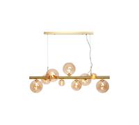 Sedona 9 Light Bar Ceiling Pendant - Satin Gold with Amber Glass