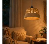 Sedtonmu Rattan Pendant Light Boho Ceiling Light with 15W Warm Light LED Bulb, E27 Wicker Lampshade, 120cm Adjustable Cable for Dining Room, Bedroom, Kitchen and Living Room,Ø37xH20cm